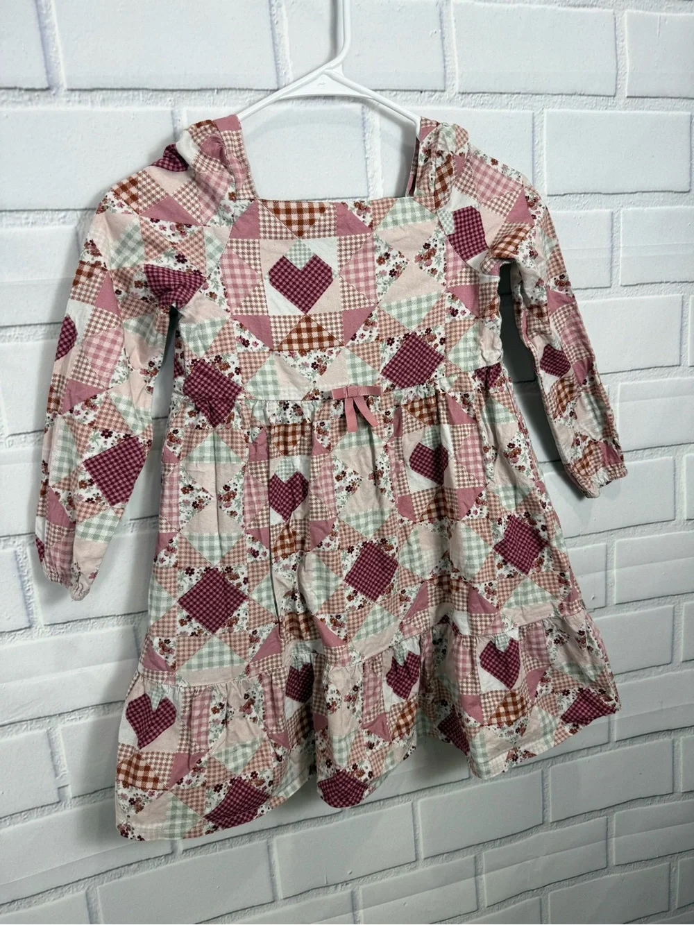 Gymboree Girls sweet Patchwork Heart Print Cottagecore boho Long Sleeve Dress/7